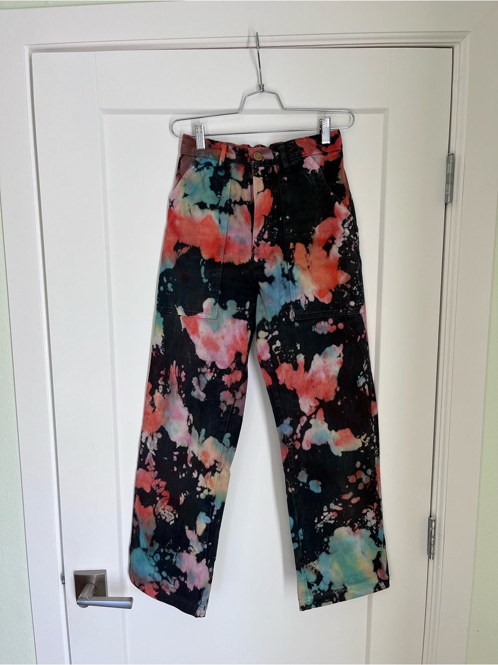 Black Tie-Dye Straight-Leg Unisex Pants